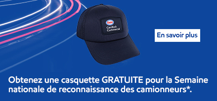 Image d'une casquette avec le titre ‘Obtenez une casquette GRATUITE pour la Semaine nationale de reconnaissance des camionneurs’